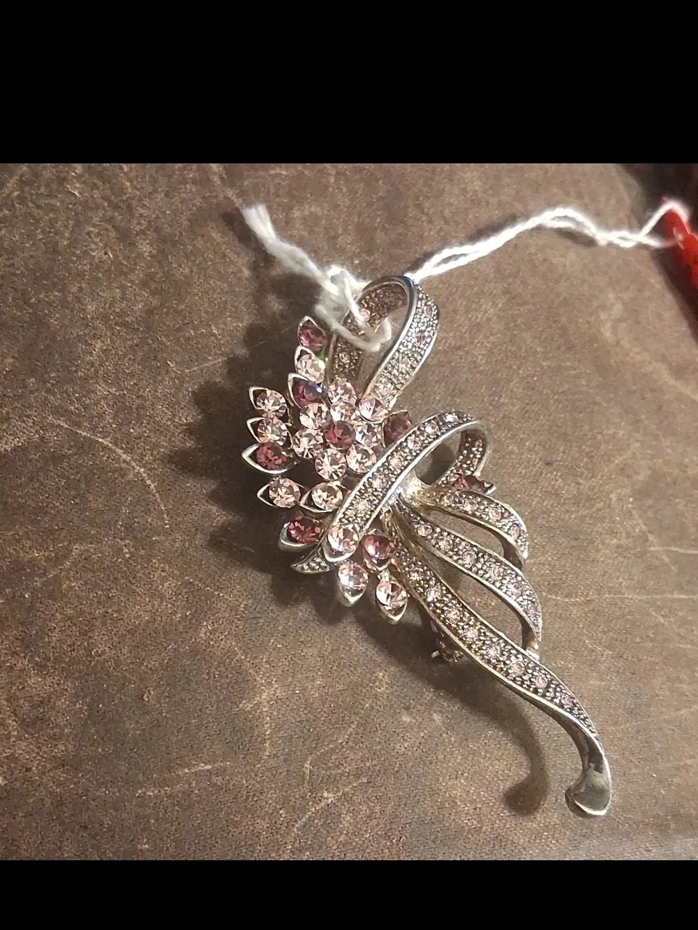 Elegant Pink Crystal Floral Leaf Brooch - Women Jewelry